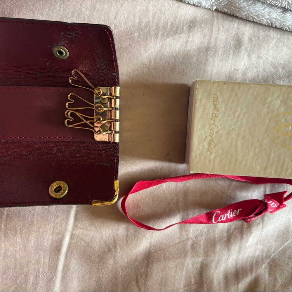 Cartier Burgundy and Gold Leather Key Holder